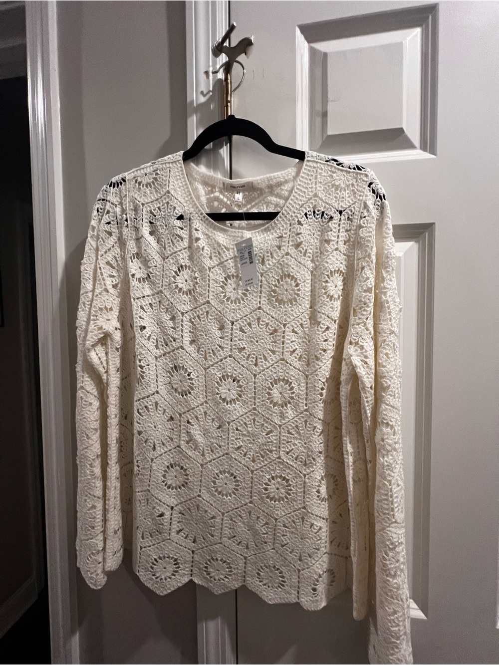 Maurices Cream Crochet Hexagon Lace Long-Sleeve Top